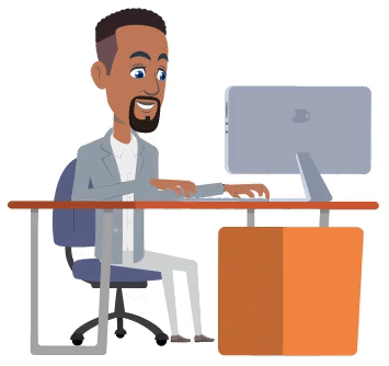 3D male character writting code on a computer